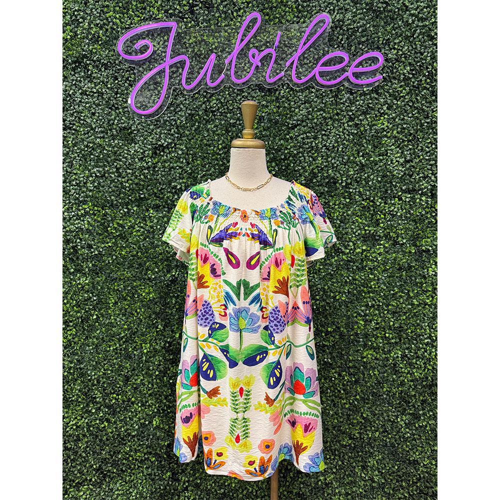 Kimmy Boho Print Square Neck Dress
