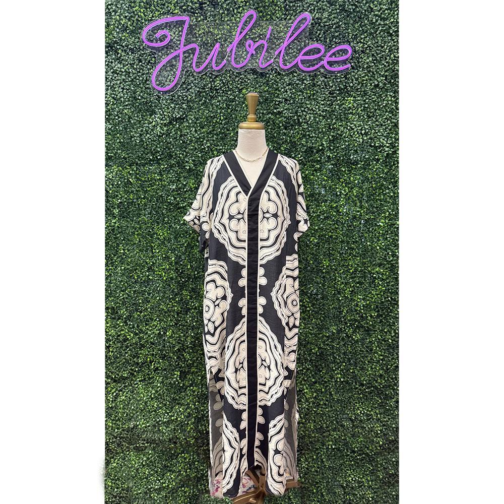 Monica Black Abstract Print Maxi Dress