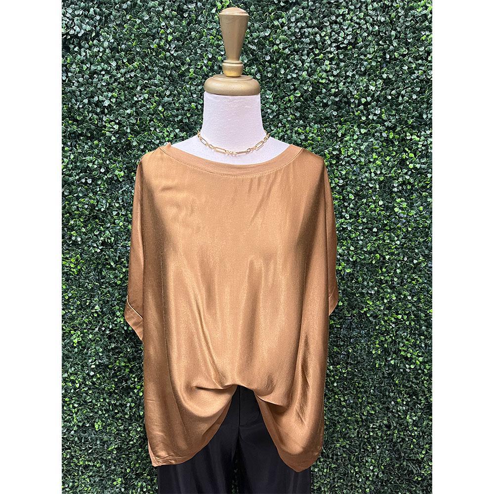 Bronze Scoop Neck Satin Top