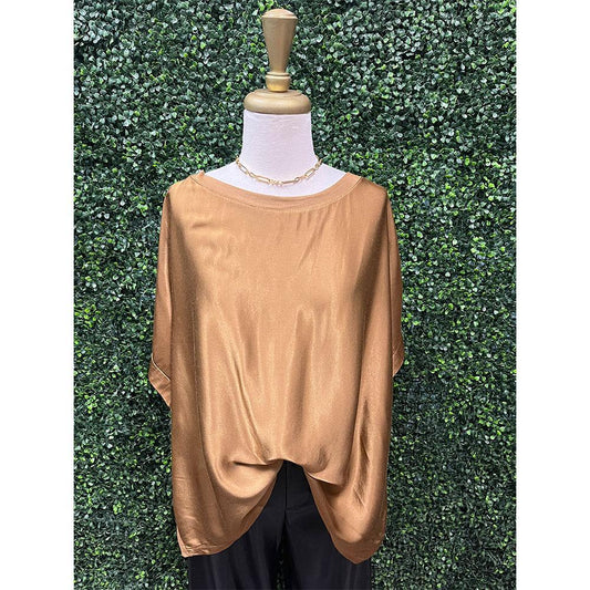 Bronze Scoop Neck Satin Top