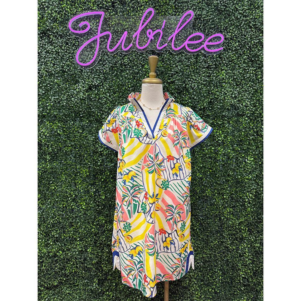 Marin Tropical Print Collared Shift Dress