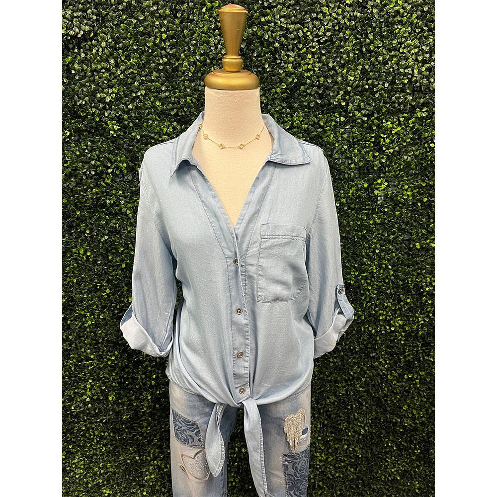 Terri Denim Tie Front Tencel Top