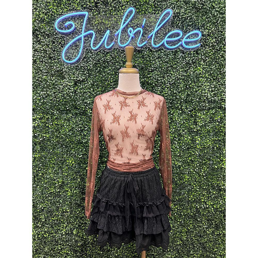 Black Lace Tiered Shorts