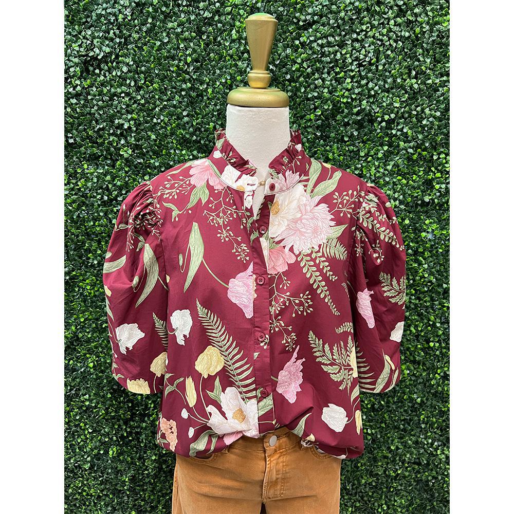 Odette Merlot Floral Top