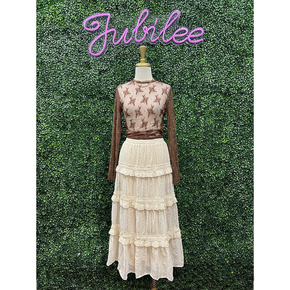 Demetri Creme Tiered Maxi Skirt