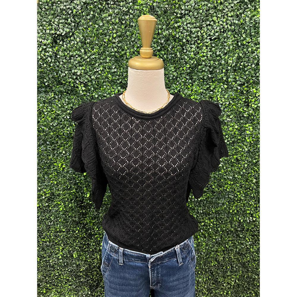 Shayna Black Round Neck Knit Top