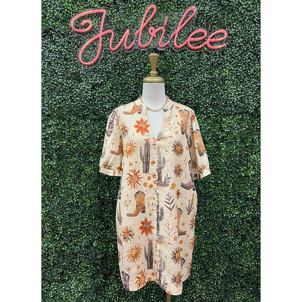 Cactus Boots Linen Dress