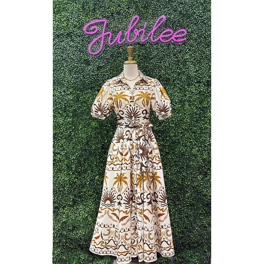 Tropicana Sunset Woven Midi Dress