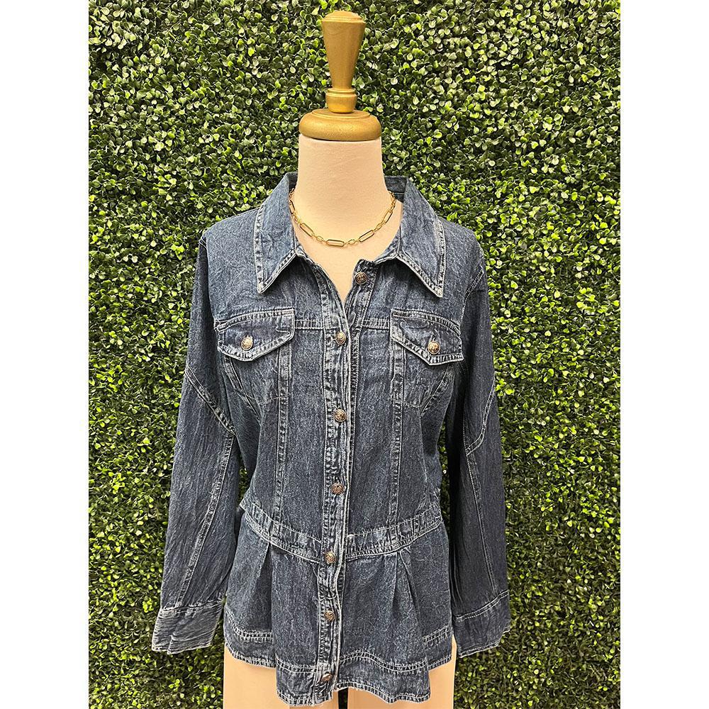 Rain Denim Peplum Button Down Top