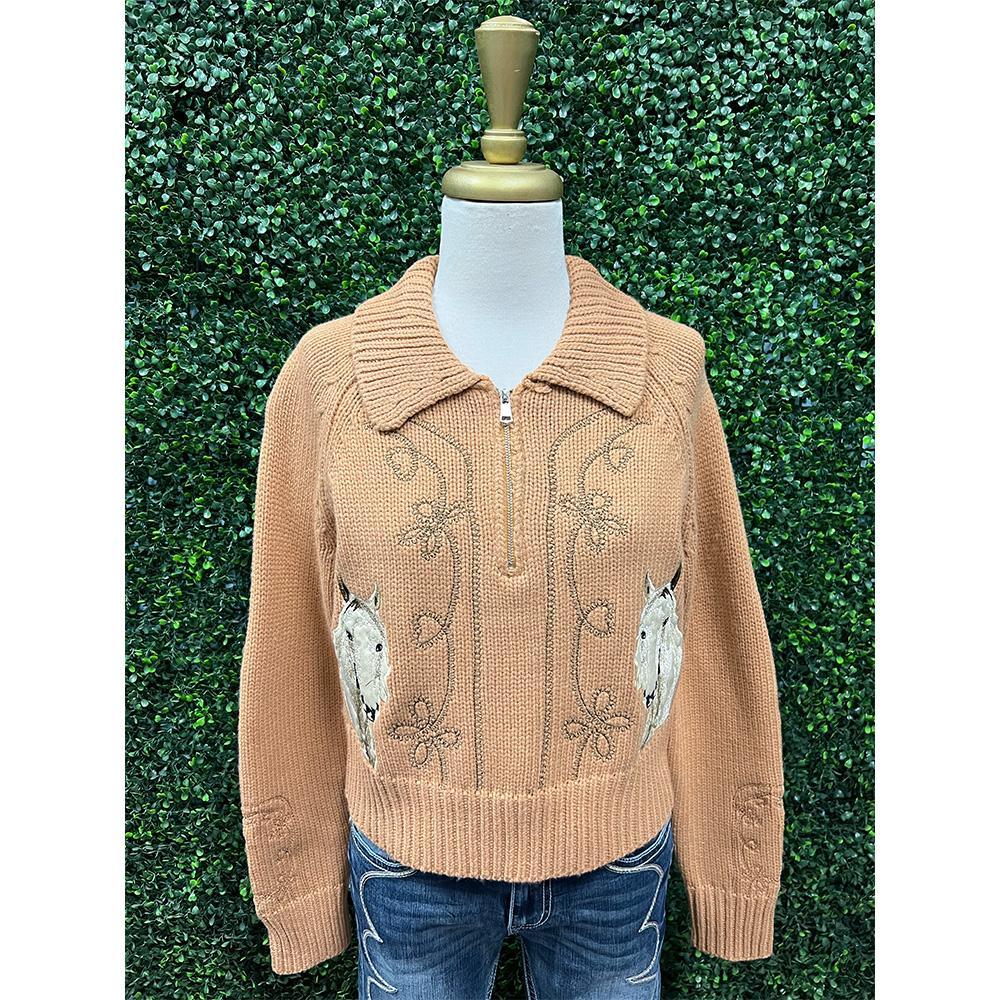 Willa Embroidered Half Zip Sweater