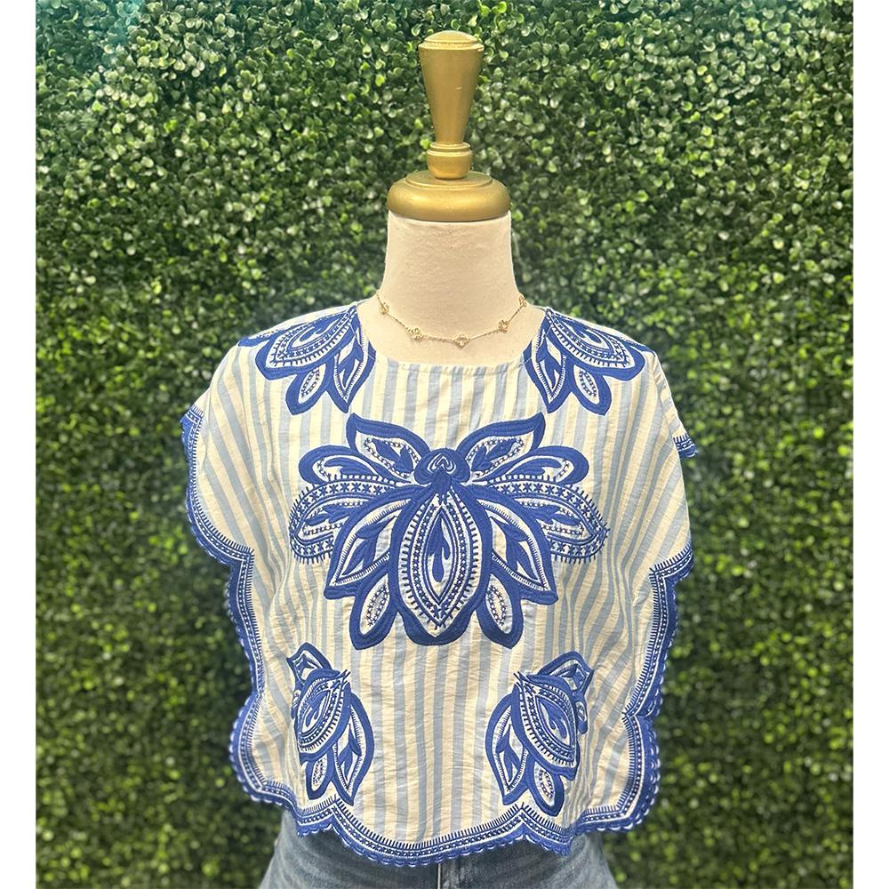 Bailey Blue Embroidery Detail Top