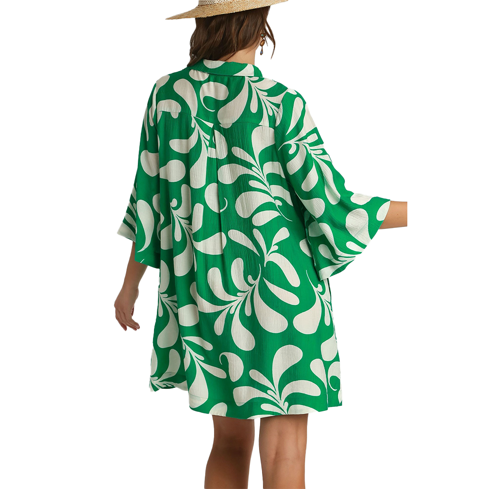 Swirly Green & Ivory Crinkle Dress