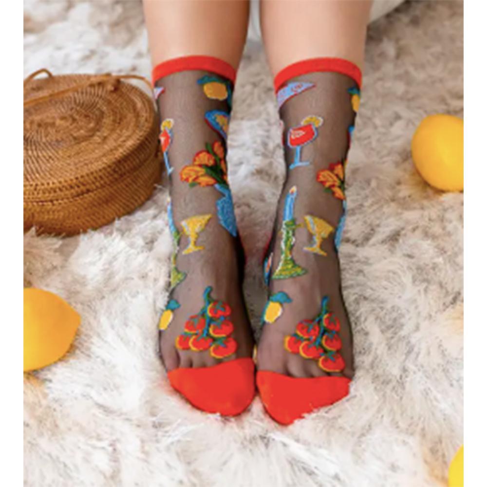 La Dolce Vita Black Sheer Crew Sock