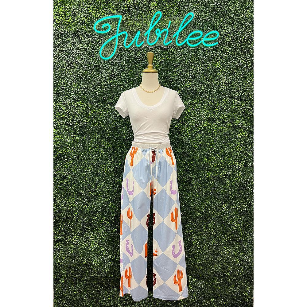 Light Blue Western Print Pants