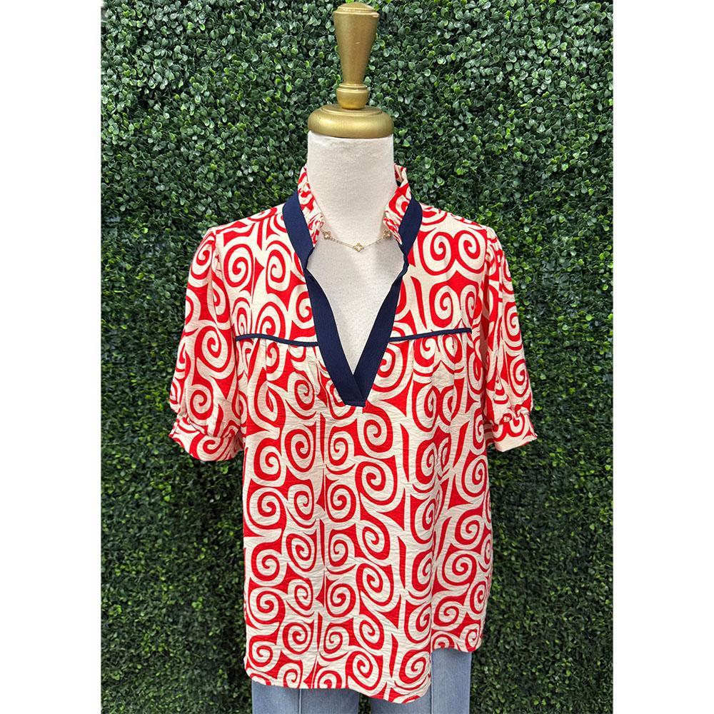 Miani Red Swirl Print Top