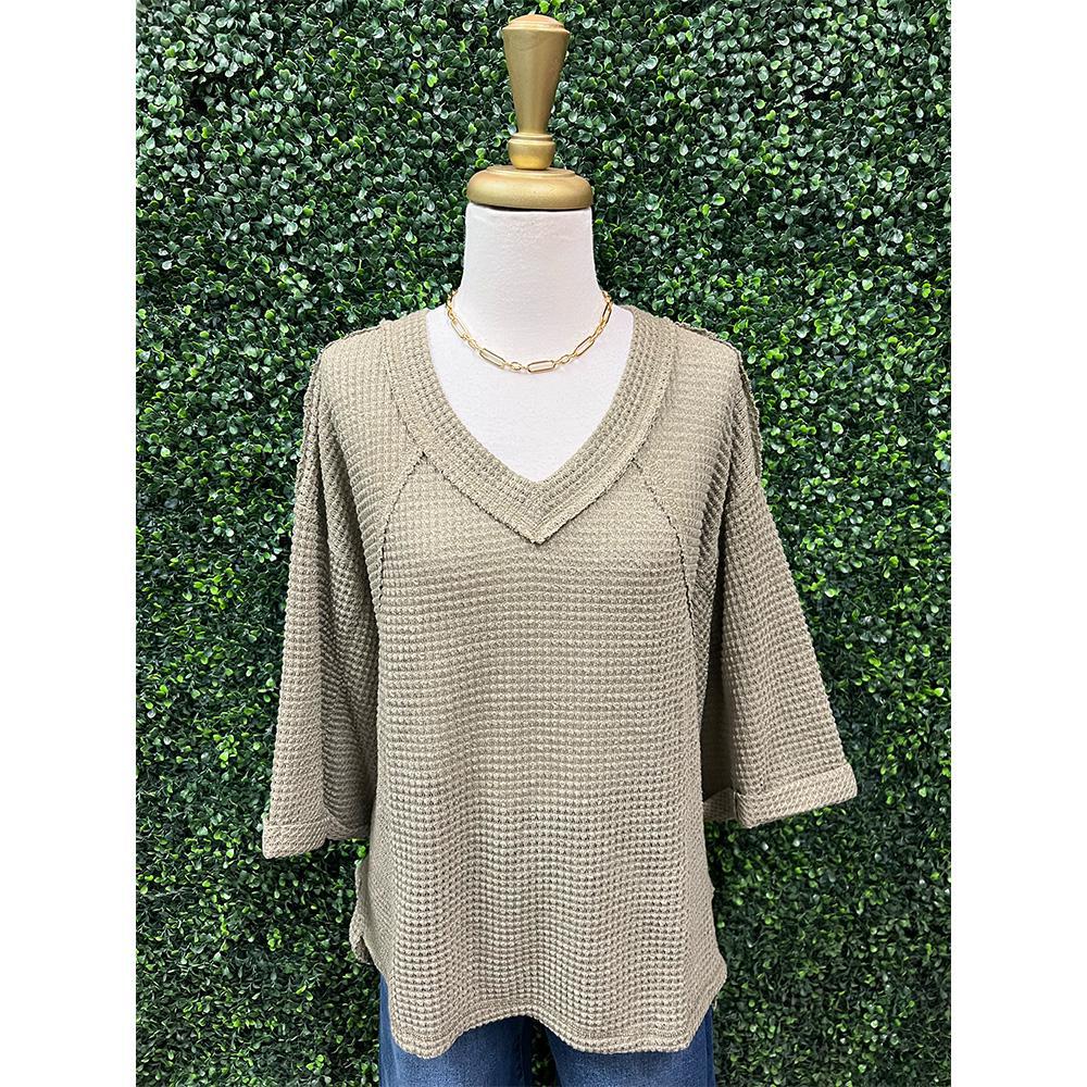 Sandra Sage Waffle Knit Top