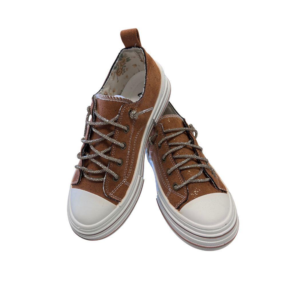 Aman Tan Sparkle Suede Shoes