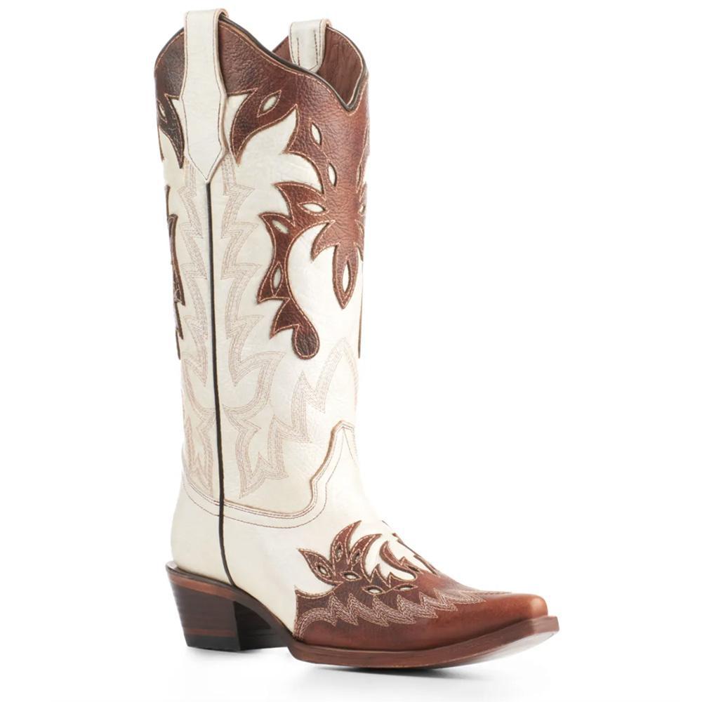 Pearl & Cognac Overlay Snip Toe Boots L6032