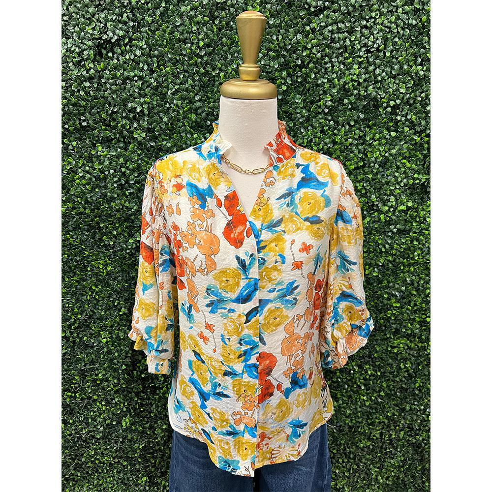 Elara Mustard Mix Button Down Top