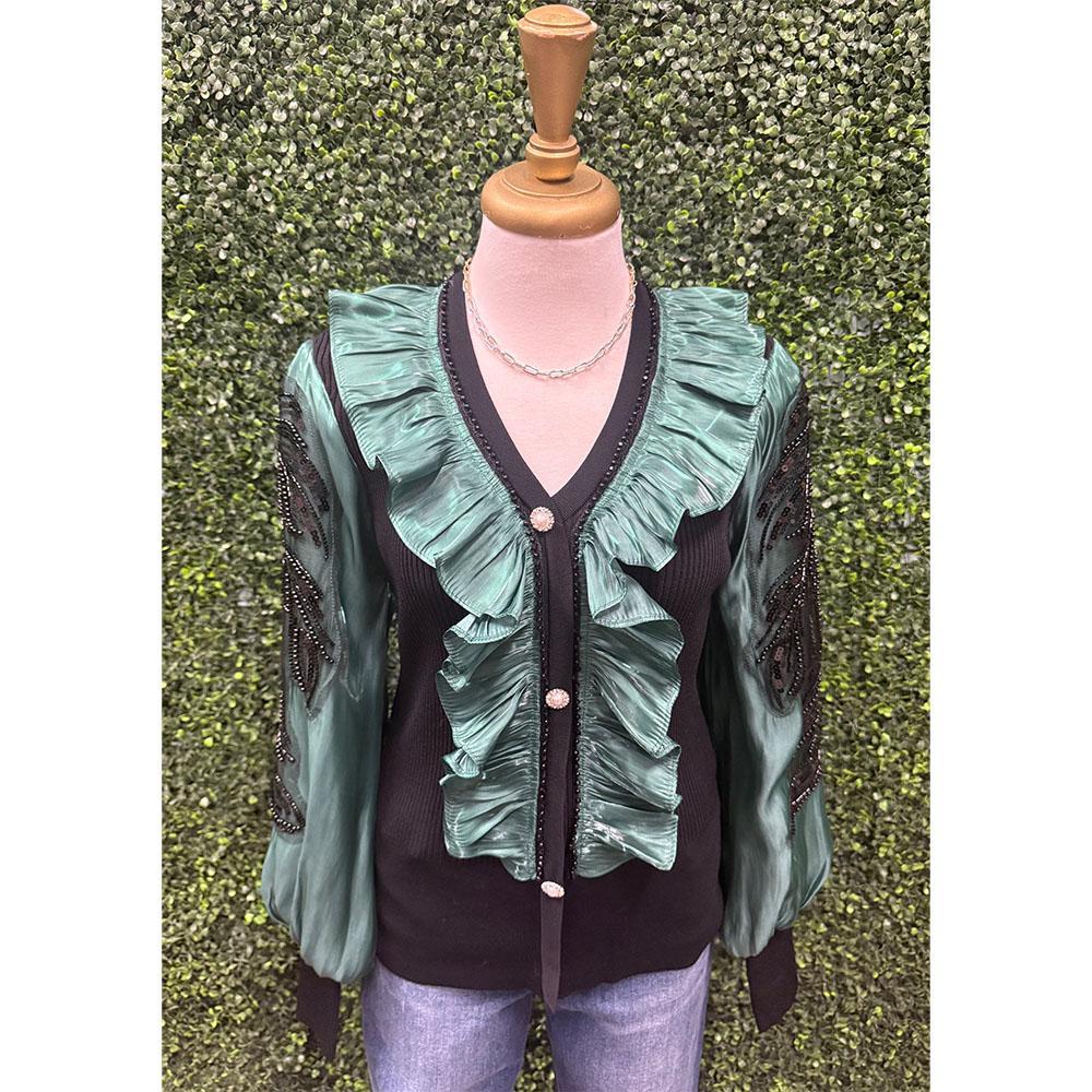Sage Embroidered Button Down Top