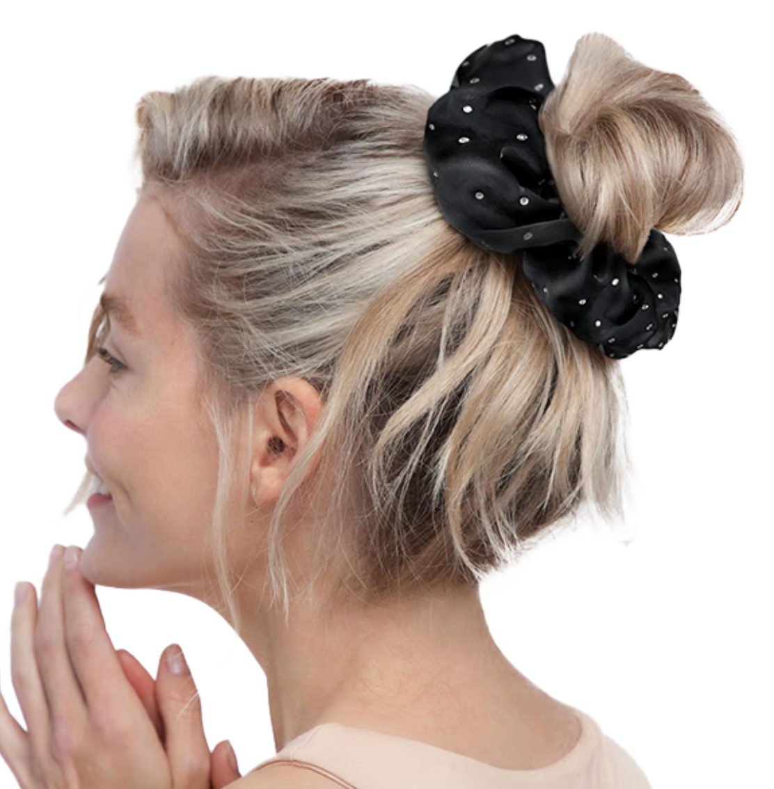 Black Satin Rhinestone Scrunchie