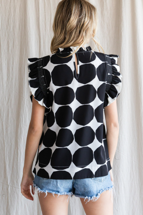 Black Dot Pattern Print Top
