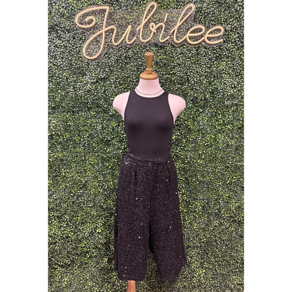 Carrie Black Sequin Capri Pants