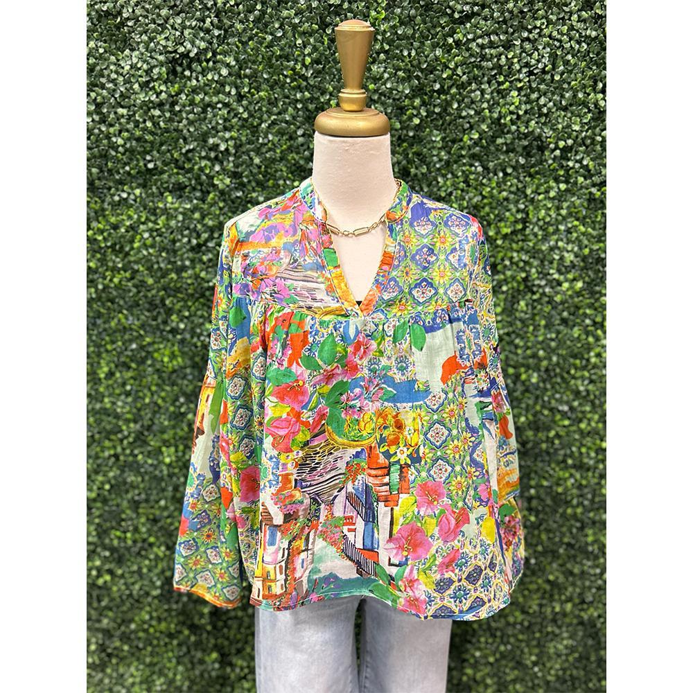 Lillyanna Green&Orange Floral Top