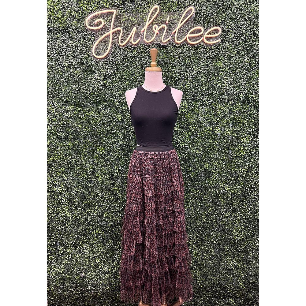 Leopard Tiered Ruffle Maxi Skirt