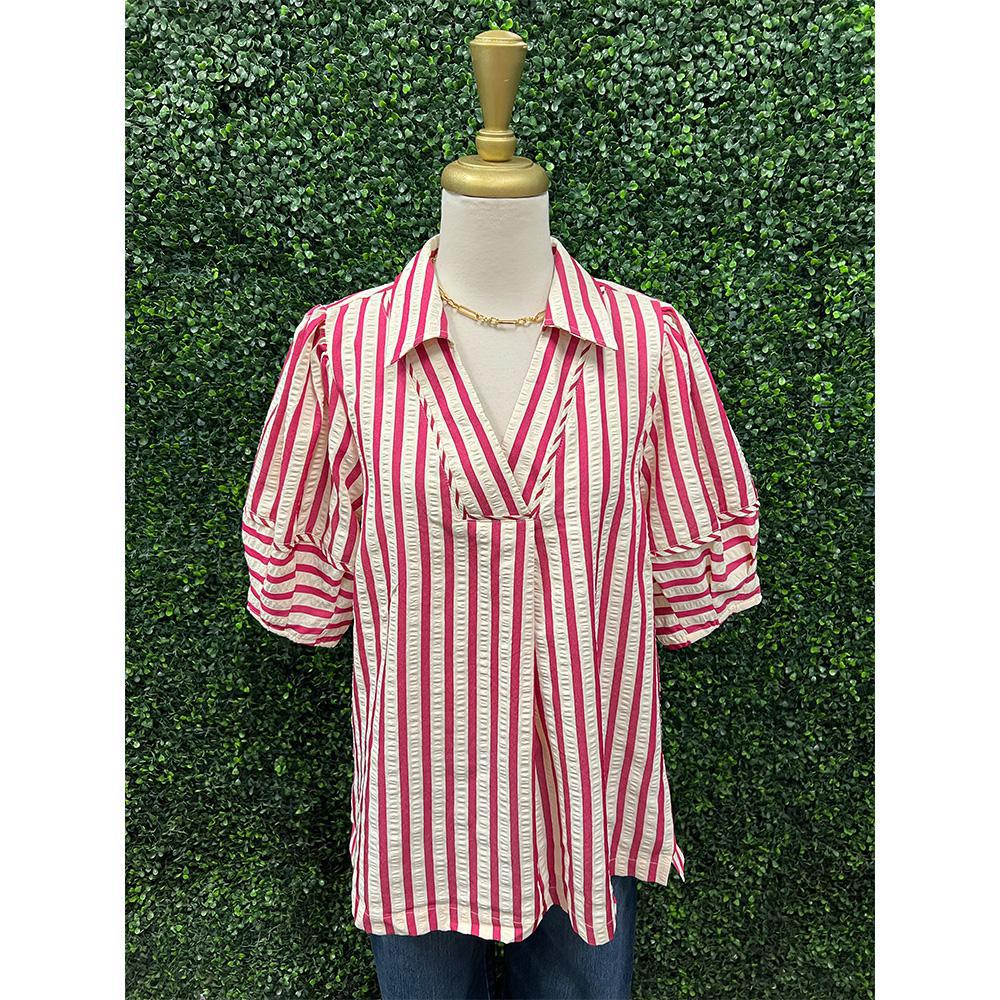 Raspberry Stripe Blouse