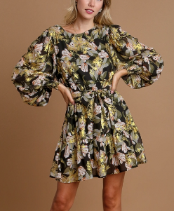 Gold Floral Print Dress