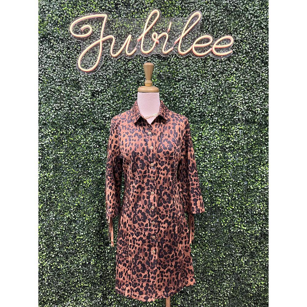 Fiona Leopard Fringe Faux Suede Dress