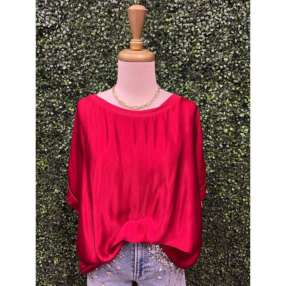 Scarlet Red Scoop Neck Satin Top