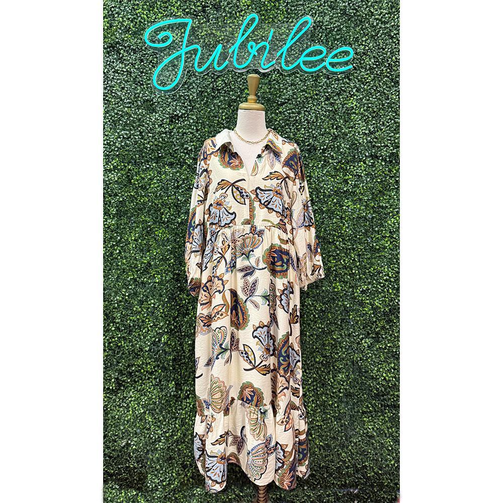Caroleena Boho Paisley Tiered Midi Dress
