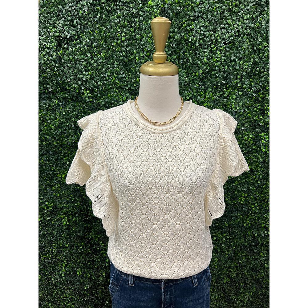 Shayna Off White Round Neck Knit Top