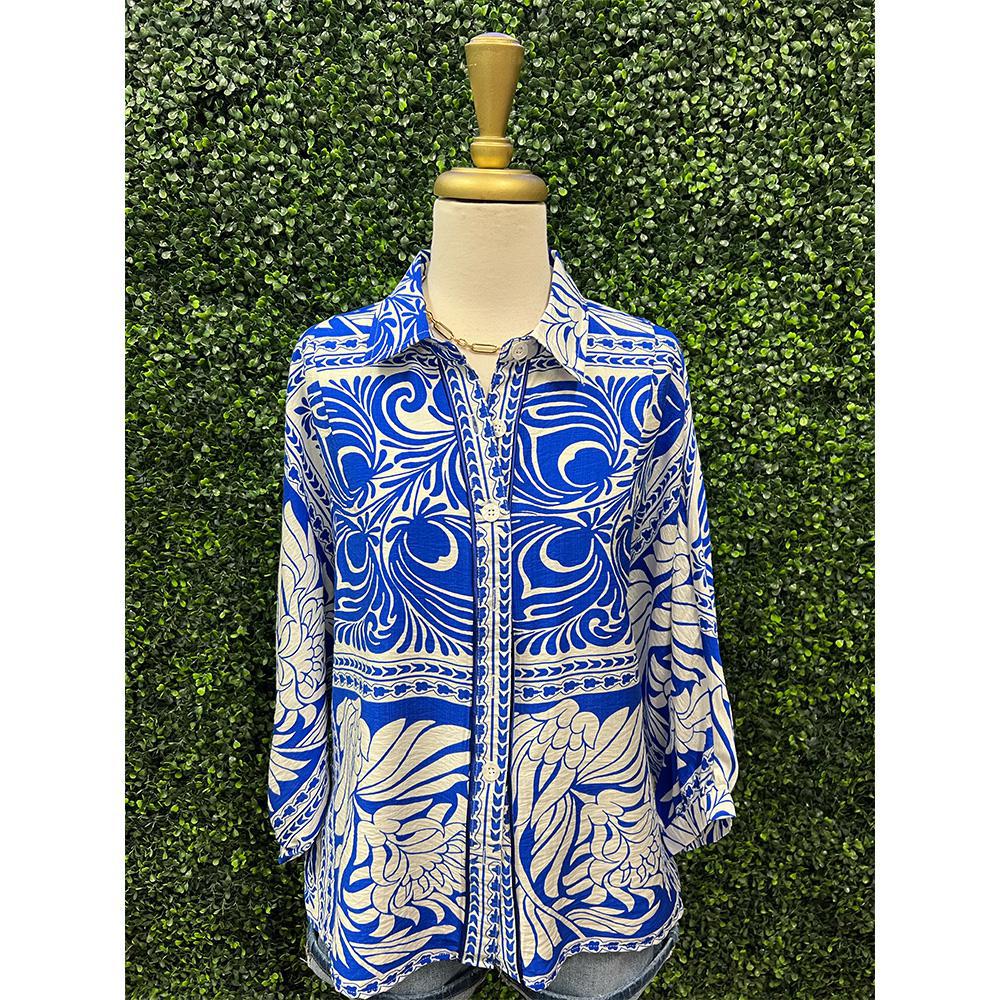 Corina Cobalt Marble Button Down Top
