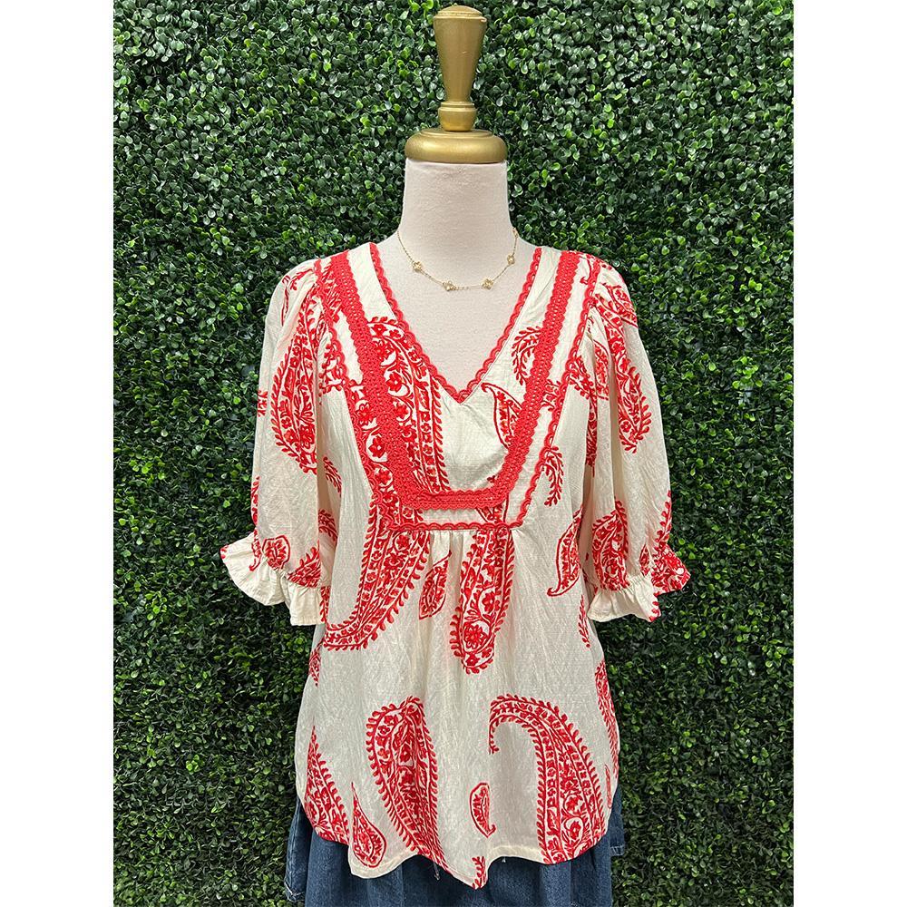 Elvie Red Ivory Blouse