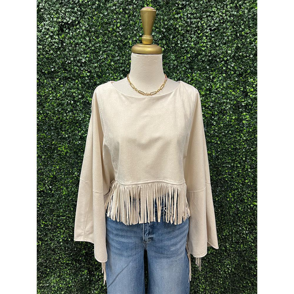 Cream Suede Fringe Cape