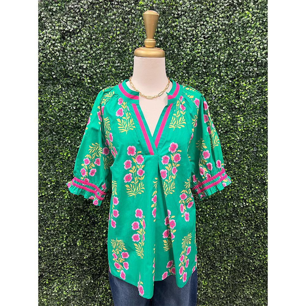 Primrose Island Green Floral Top