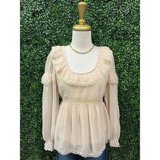 Ciara Crinkle Cream Peasant Blouse
