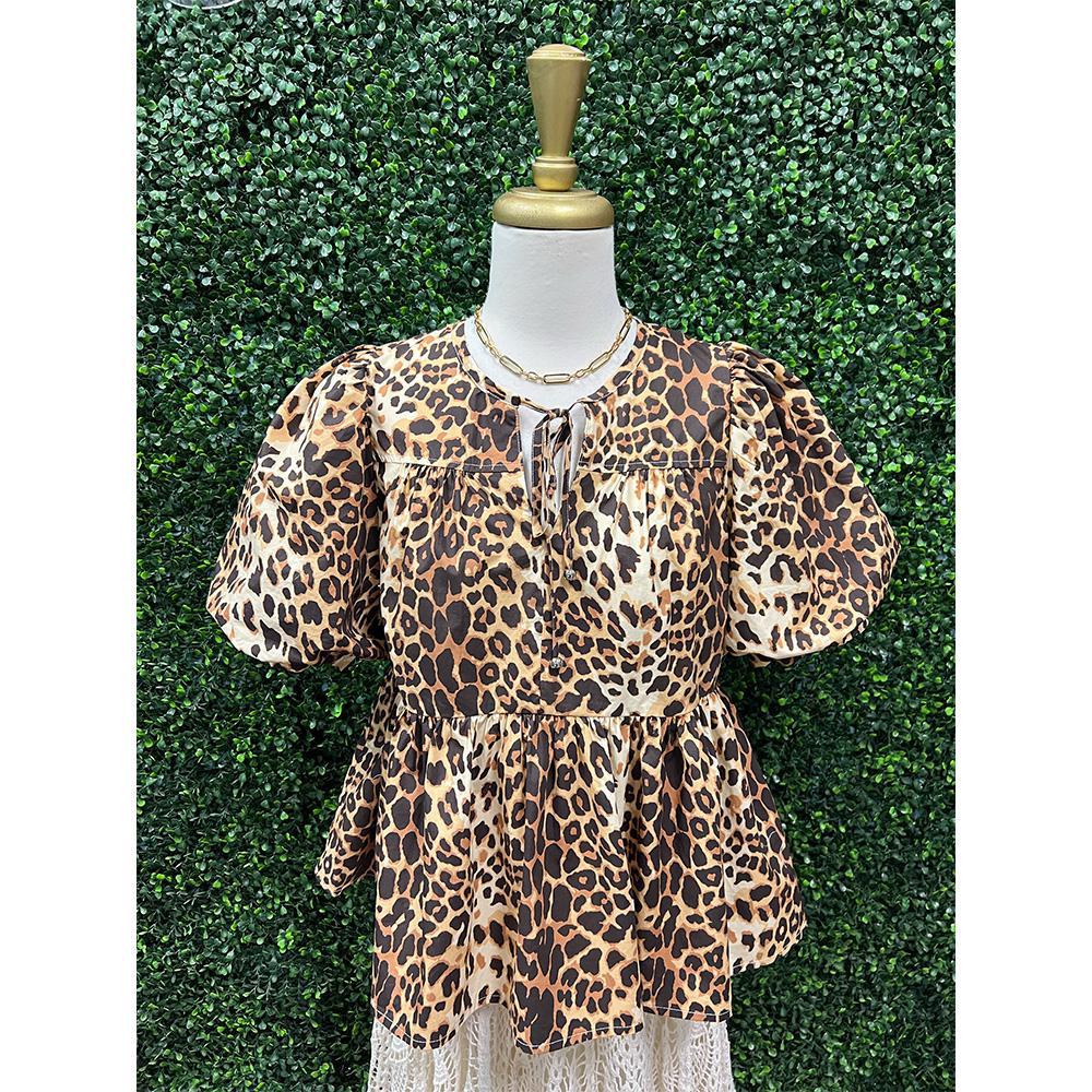 Amber Leopard Print Puff Short Sleeve