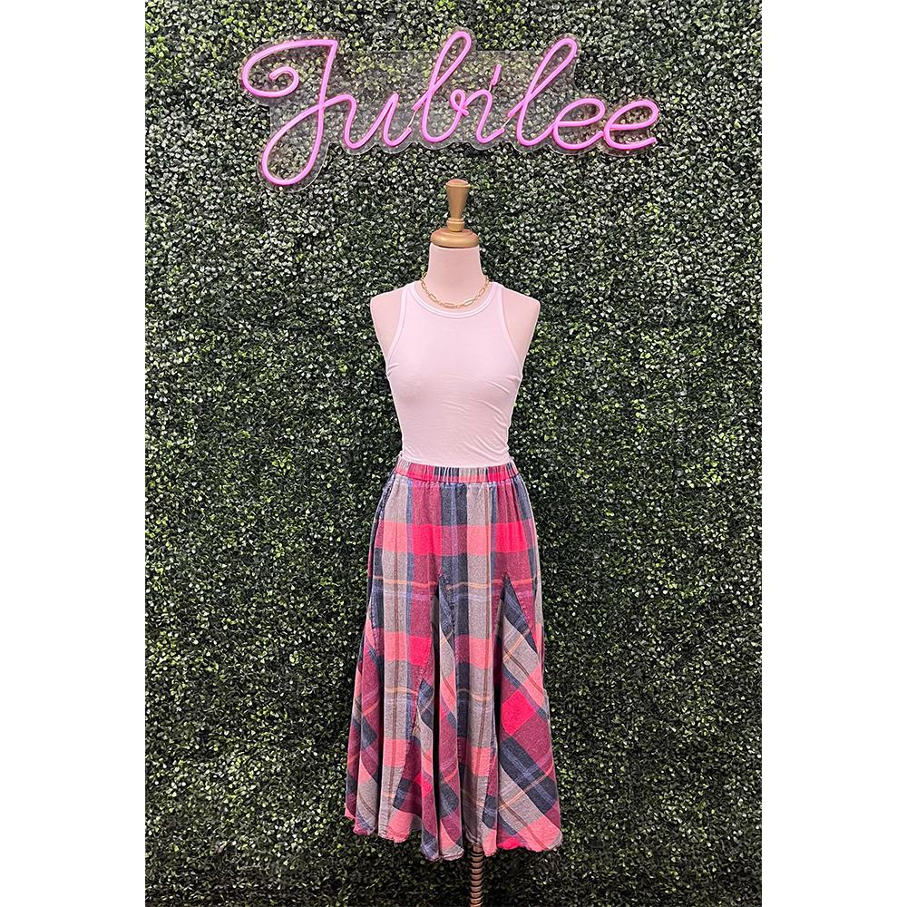 Syble Blueberry Hibiscus Plaid Skirt