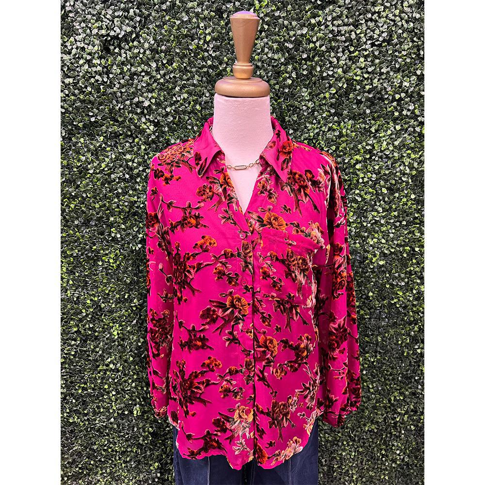 Madi Magenta Floral Velvet Jacquard Top