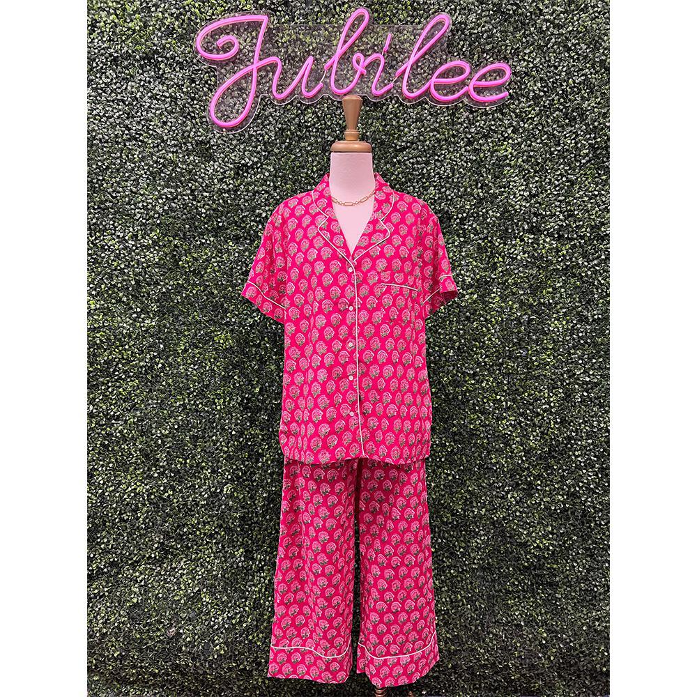 Pink Flower Print Cotton Bottoms