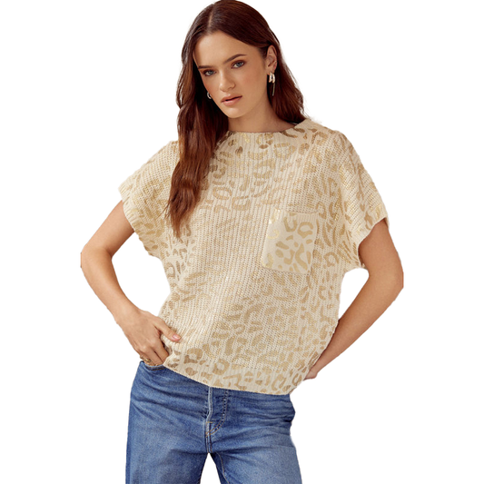 Gold Leopard & Ivory Sleeveless Sweater
