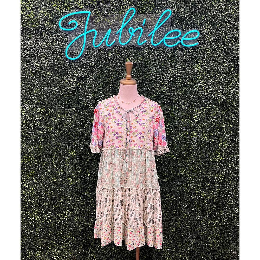 Demaris Pink Patchwork Dress