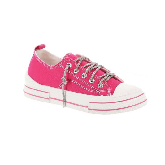 Pink Aman Glitter Lace Up Canvas Sneaker