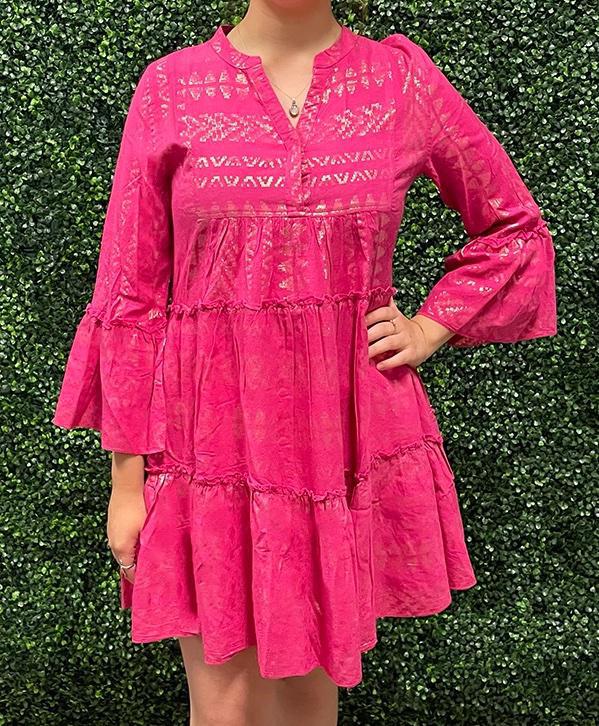 Pink & Gold Metallic Tiered Dress