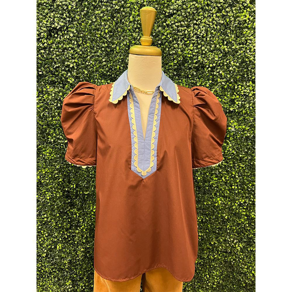 Gabriella Brown Puff Sleeve Top