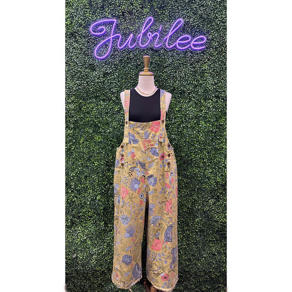 Yrene Olive Floral Vintage Overalls